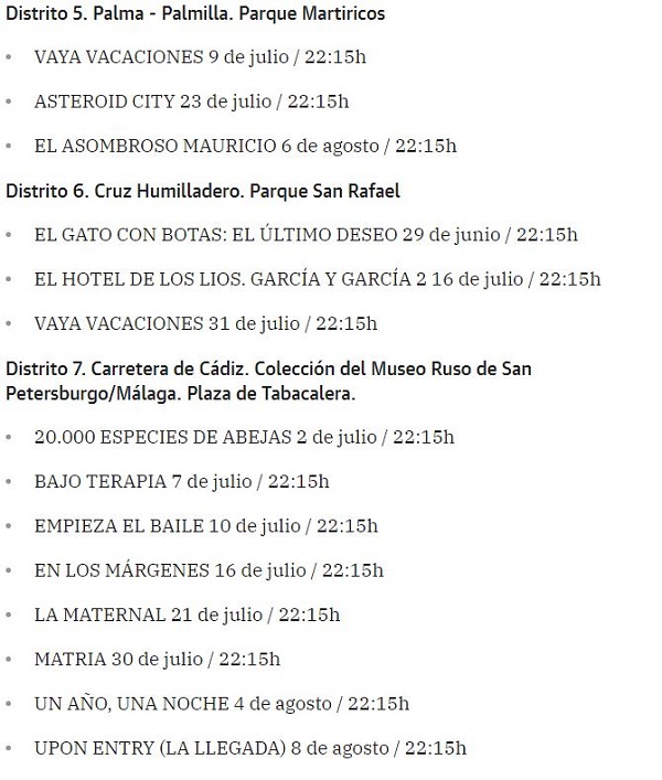 Cine de verano en Málaga